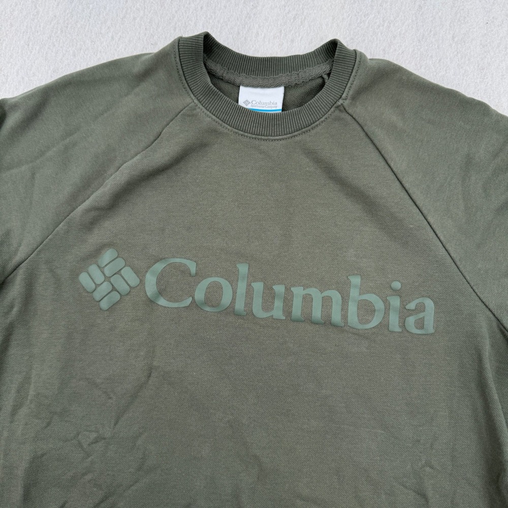 Columbia Womens Small Long Sleeve Crewneck Sweatshirt Green Script Logo Pullover